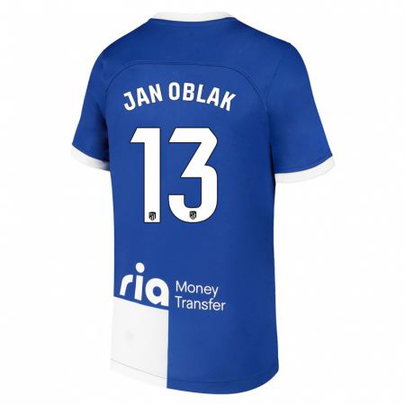 Kandiny Niño Camiseta Jan Oblak #13 Azul Blanco 2ª Equipación 2023/24 La Camisa Chile