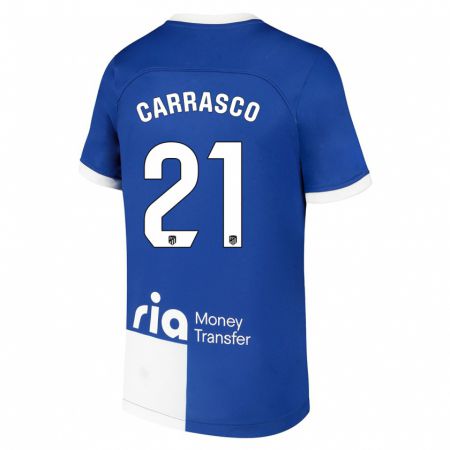 Kandiny Niño Camiseta Yannick Carrasco #21 Azul Blanco 2ª Equipación 2023/24 La Camisa Chile