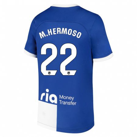 Kandiny Niño Camiseta Mario Hermoso #22 Azul Blanco 2ª Equipación 2023/24 La Camisa Chile