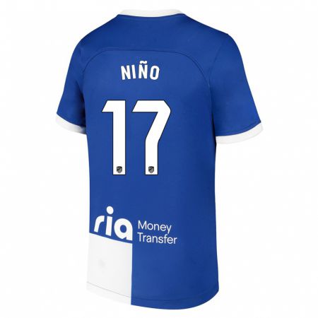 Kandiny Niño Camiseta Adrián Niño #17 Azul Blanco 2ª Equipación 2023/24 La Camisa Chile