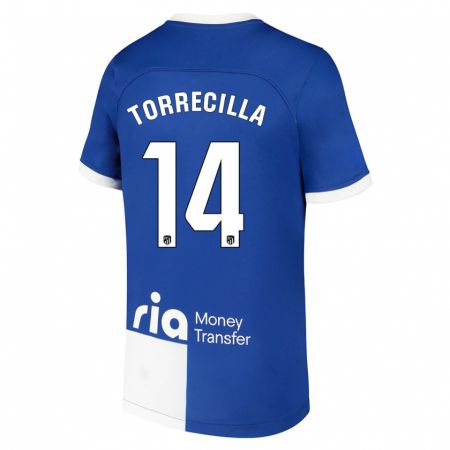 Kandiny Niño Camiseta Virginia Torrecilla #14 Azul Blanco 2ª Equipación 2023/24 La Camisa Chile