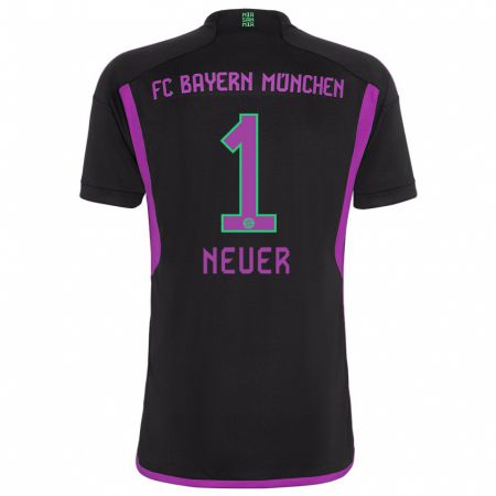 Kandiny Niño Camiseta Manuel Neuer #1 Negro 2ª Equipación 2023/24 La Camisa Chile