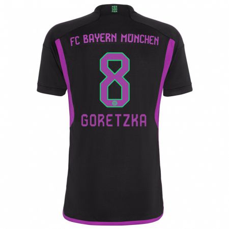 Kandiny Niño Camiseta Leon Goretzka #8 Negro 2ª Equipación 2023/24 La Camisa Chile
