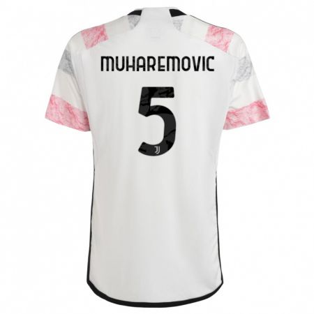 Kandiny Niño Camiseta Tarik Muharemovic #5 Blanco Rosa 2ª Equipación 2023/24 La Camisa Chile
