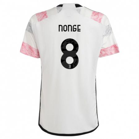 Kandiny Niño Camiseta Joseph Nonge #8 Blanco Rosa 2ª Equipación 2023/24 La Camisa Chile