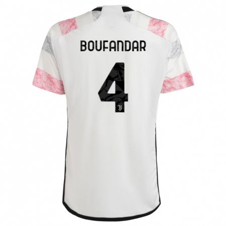 Kandiny Niño Camiseta Adam Boufandar #4 Blanco Rosa 2ª Equipación 2023/24 La Camisa Chile