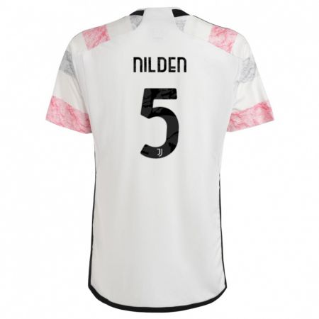 Kandiny Niño Camiseta Amanda Nilden #5 Blanco Rosa 2ª Equipación 2023/24 La Camisa Chile