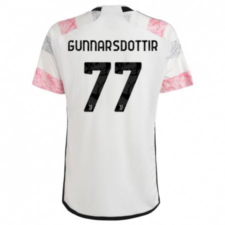 Kandiny Niño Camiseta Sara Bjork Gunnarsdottir #77 Blanco Rosa 2ª Equipación 2023/24 La Camisa Chile