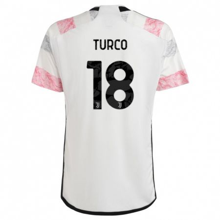 Kandiny Niño Camiseta Nicolo Turco #18 Blanco Rosa 2ª Equipación 2023/24 La Camisa Chile