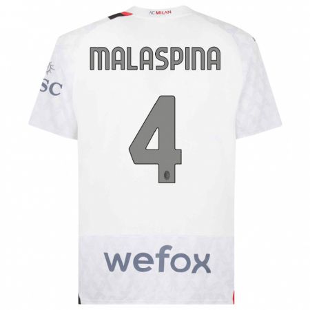Kandiny Niño Camiseta Mattia Malaspina #4 Blanco 2ª Equipación 2023/24 La Camisa Chile