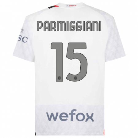 Kandiny Niño Camiseta Pietro Parmiggiani #15 Blanco 2ª Equipación 2023/24 La Camisa Chile