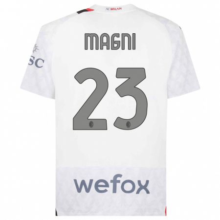 Kandiny Niño Camiseta Vittorio Magni #23 Blanco 2ª Equipación 2023/24 La Camisa Chile