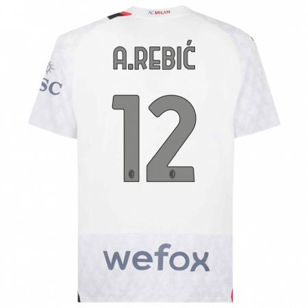 Kandiny Niño Camiseta Ante Rebic #12 Blanco 2ª Equipación 2023/24 La Camisa Chile