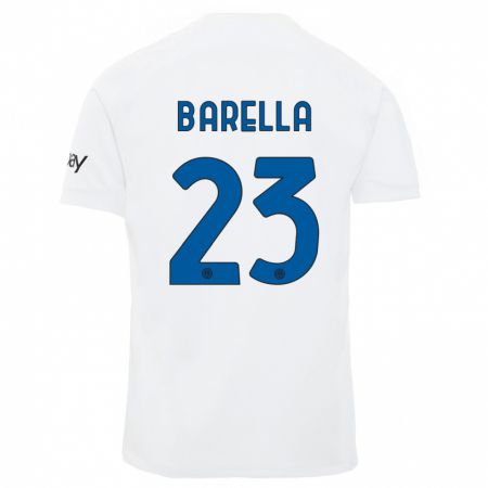 Kandiny Niño Camiseta Nicolò Barella #23 Blanco 2ª Equipación 2023/24 La Camisa Chile