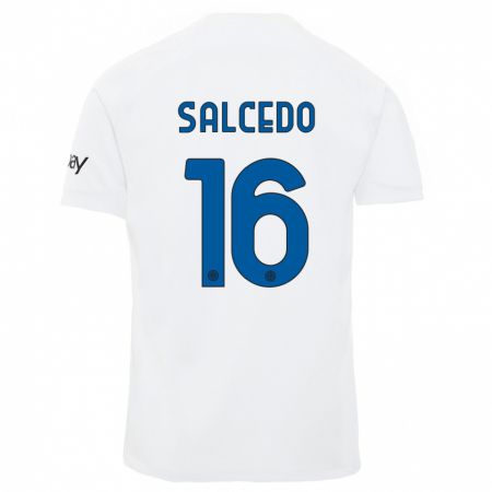 Kandiny Niño Camiseta Eddie Salcedo #16 Blanco 2ª Equipación 2023/24 La Camisa Chile