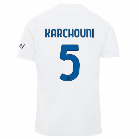 Kandiny Niño Camiseta Ghoutia Karchouni #5 Blanco 2ª Equipación 2023/24 La Camisa Chile