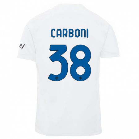 Kandiny Niño Camiseta Valentin Carboni #38 Blanco 2ª Equipación 2023/24 La Camisa Chile