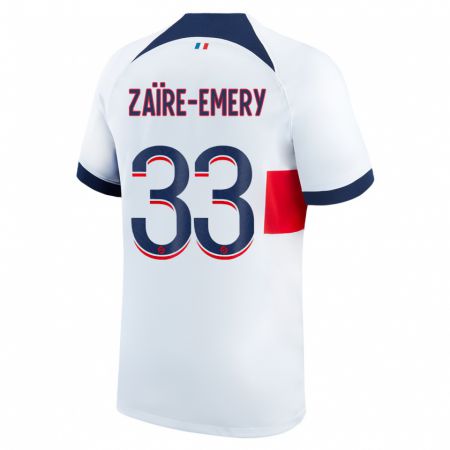 Kandiny Niño Camiseta Warren Zaïre-Emery #33 Blanco 2ª Equipación 2023/24 La Camisa Chile