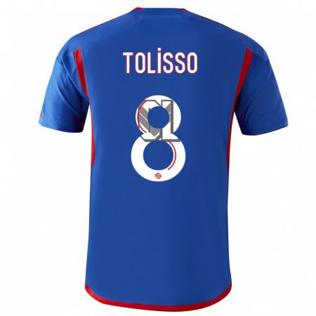 Kandiny Niño Camiseta Corentin Tolisso #8 Azul Rojo 2ª Equipación 2023/24 La Camisa Chile