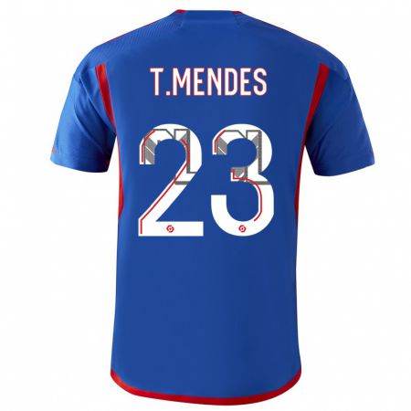 Kandiny Niño Camiseta Thiago Mendes #23 Azul Rojo 2ª Equipación 2023/24 La Camisa Chile