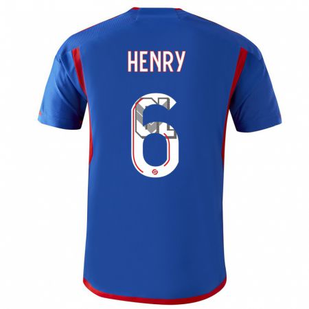 Kandiny Niño Camiseta Amandine Henry #6 Azul Rojo 2ª Equipación 2023/24 La Camisa Chile