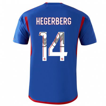 Kandiny Niño Camiseta Ada Hegerberg #14 Azul Rojo 2ª Equipación 2023/24 La Camisa Chile