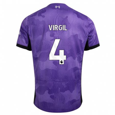 Kandiny Niño Camiseta Virgil Van Dijk #4 Púrpura Equipación Tercera 2023/24 La Camisa Chile