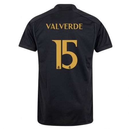 Kandiny Niño Camiseta Federico Valverde #15 Negro Equipación Tercera 2023/24 La Camisa Chile