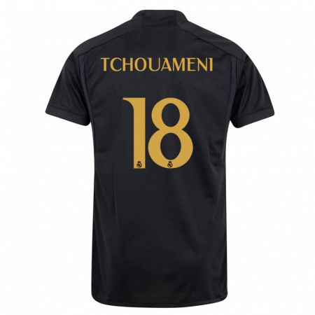 Kandiny Niño Camiseta Aurélien Tchouaméni #18 Negro Equipación Tercera 2023/24 La Camisa Chile