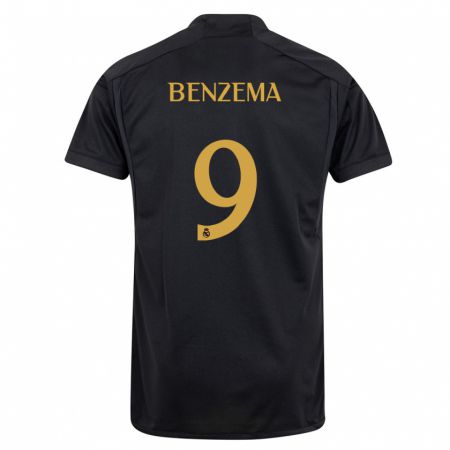Kandiny Niño Camiseta Karim Benzema #9 Negro Equipación Tercera 2023/24 La Camisa Chile