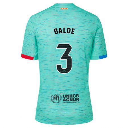 Kandiny Niño Camiseta Alejandro Balde #3 Aguamarina Clara Equipación Tercera 2023/24 La Camisa Chile