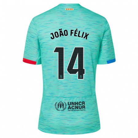 Kandiny Niño Camiseta João Félix #14 Aguamarina Clara Equipación Tercera 2023/24 La Camisa Chile