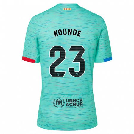 Kandiny Niño Camiseta Jules Koundé #23 Aguamarina Clara Equipación Tercera 2023/24 La Camisa Chile