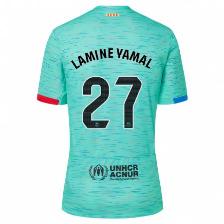 Kandiny Niño Camiseta Lamine Yamal #27 Aguamarina Clara Equipación Tercera 2023/24 La Camisa Chile
