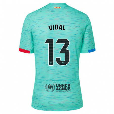 Kandiny Niño Camiseta Marc Vidal #13 Aguamarina Clara Equipación Tercera 2023/24 La Camisa Chile