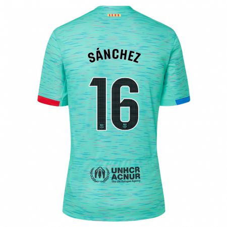 Kandiny Niño Camiseta Edu Sánchez #16 Aguamarina Clara Equipación Tercera 2023/24 La Camisa Chile