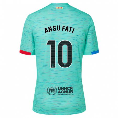 Kandiny Niño Camiseta Ansu Fati #10 Aguamarina Clara Equipación Tercera 2023/24 La Camisa Chile