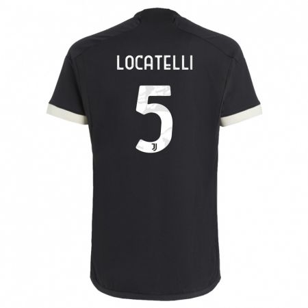Kandiny Niño Camiseta Manuel Locatelli #5 Negro Equipación Tercera 2023/24 La Camisa Chile