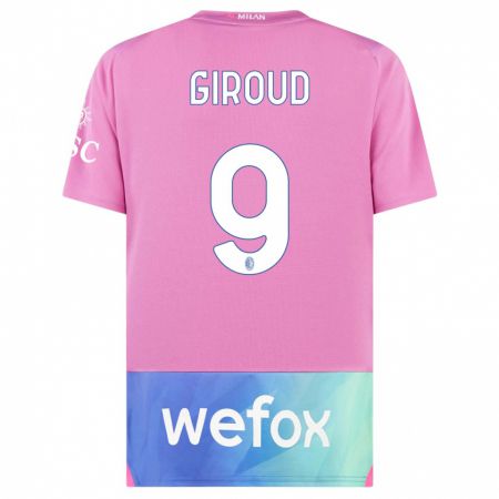Kandiny Niño Camiseta Olivier Giroud #9 Rosado Morado Equipación Tercera 2023/24 La Camisa Chile