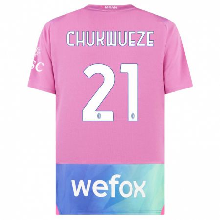 Kandiny Niño Camiseta Samuel Chukwueze #21 Rosado Morado Equipación Tercera 2023/24 La Camisa Chile