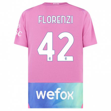 Kandiny Niño Camiseta Alessandro Florenzi #42 Rosado Morado Equipación Tercera 2023/24 La Camisa Chile