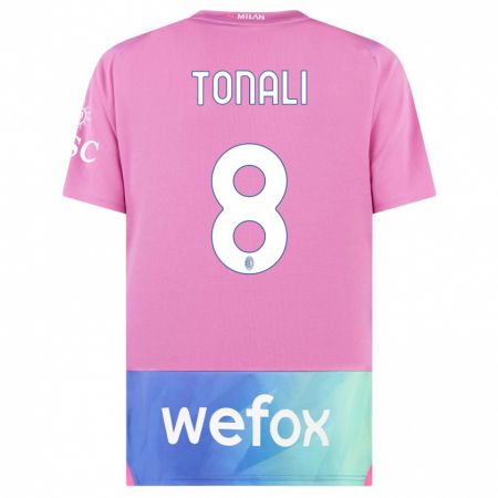 Kandiny Niño Camiseta Sandro Tonali #8 Rosado Morado Equipación Tercera 2023/24 La Camisa Chile