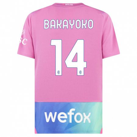 Kandiny Niño Camiseta Tiemoue Bakayoko #14 Rosado Morado Equipación Tercera 2023/24 La Camisa Chile