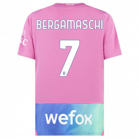 Kandiny Niño Camiseta Valentina Bergamaschi #7 Rosado Morado Equipación Tercera 2023/24 La Camisa Chile