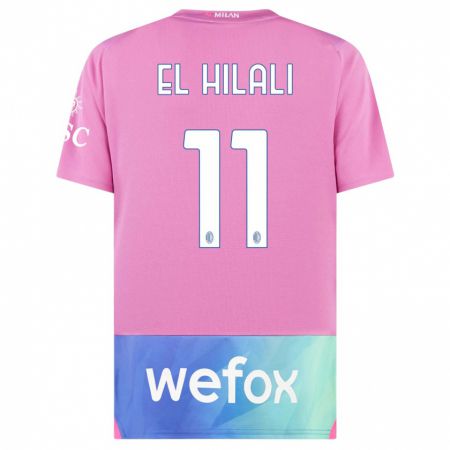 Kandiny Niño Camiseta Youns El Hilali #11 Rosado Morado Equipación Tercera 2023/24 La Camisa Chile