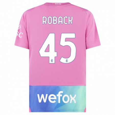 Kandiny Niño Camiseta Emil Roback #45 Rosado Morado Equipación Tercera 2023/24 La Camisa Chile