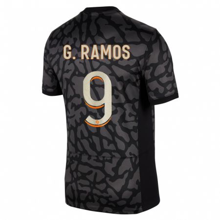 Kandiny Niño Camiseta Gonçalo Ramos #9 Negro Equipación Tercera 2023/24 La Camisa Chile