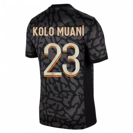 Kandiny Niño Camiseta Randal Kolo Muani #23 Negro Equipación Tercera 2023/24 La Camisa Chile
