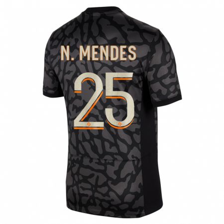 Kandiny Niño Camiseta Nuno Mendes #25 Negro Equipación Tercera 2023/24 La Camisa Chile