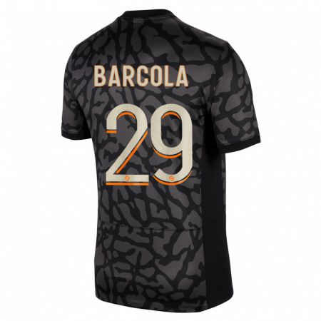 Kandiny Niño Camiseta Bradley Barcola #29 Negro Equipación Tercera 2023/24 La Camisa Chile